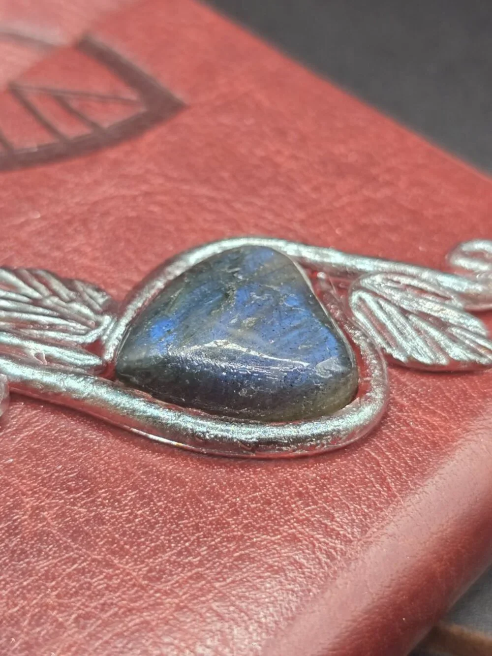 Brown Faux Leather Journal | Amethyst Crescent Moon & Labradorite Heart